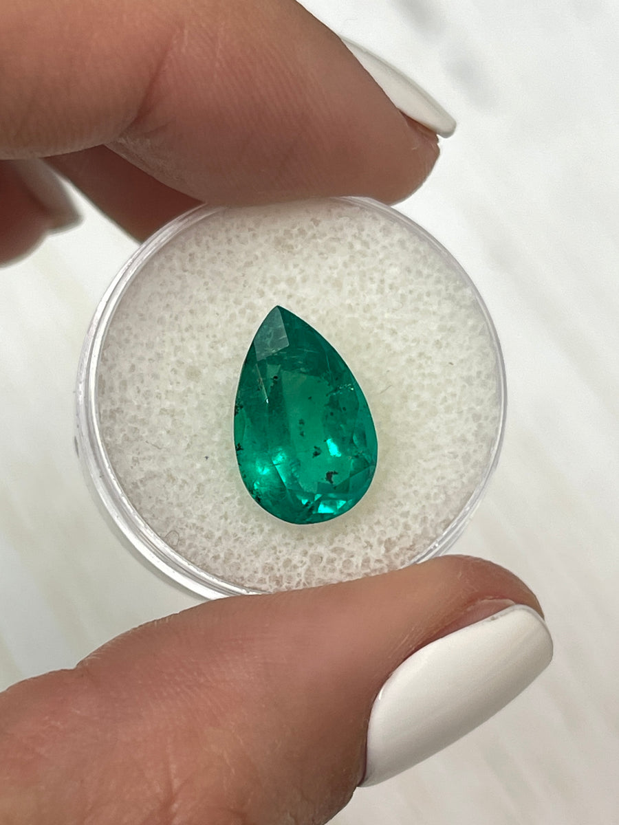 14.5x9 Loose Colombian Emerald, Pear Cut, 5.18 Carats with Unique Speckles