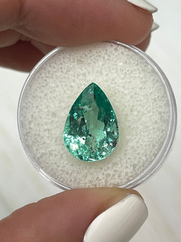 5.20 Carat 14x10 Vibrant Freckled Natural Loose Colombian Emerald-Pear Cut