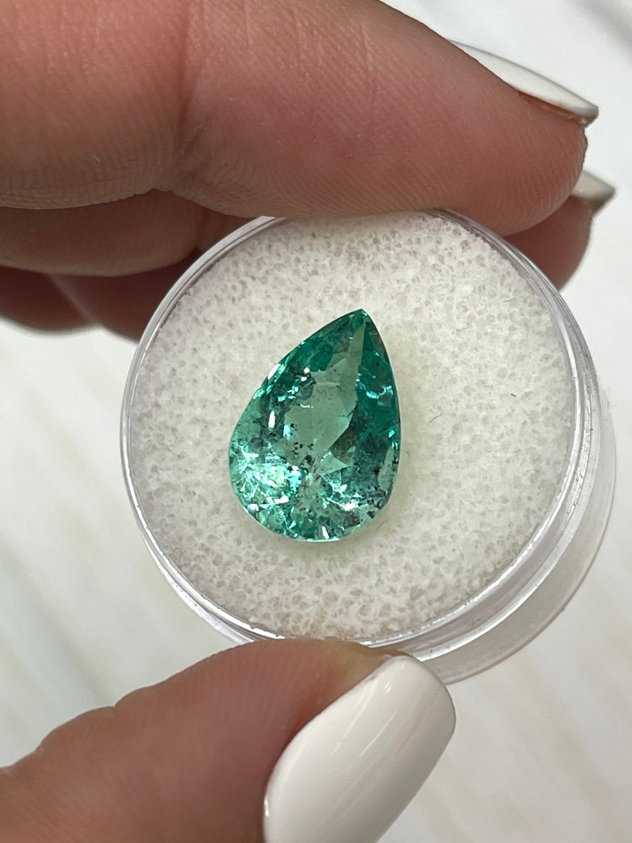 Vibrant Freckled Colombian Emerald - Pear Cut, 5.20 Carat Loose Stone