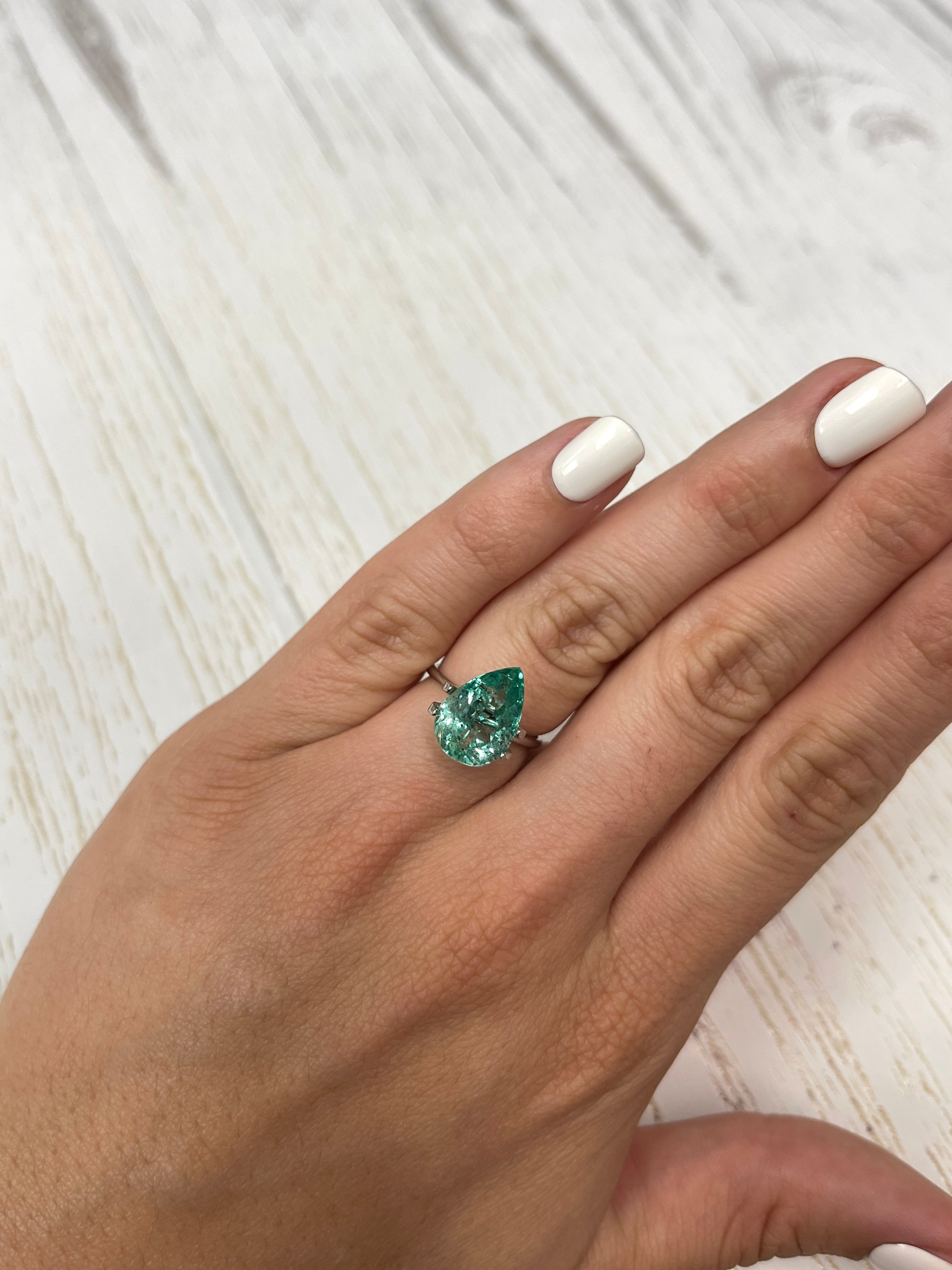 5.20 Carat 14x10 Vibrant Freckled Natural Loose Colombian Emerald-Pear Cut - JR Colombian Emeralds