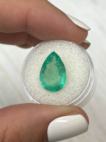5.52 Carat Light Medium Green Natural Loose Colombian Emerald-Pear Cut