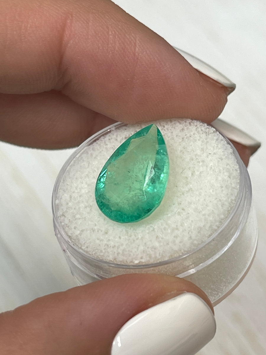 Pear Cut 5.52 Carat Colombian Emerald - Authentic Light/Medium Green
