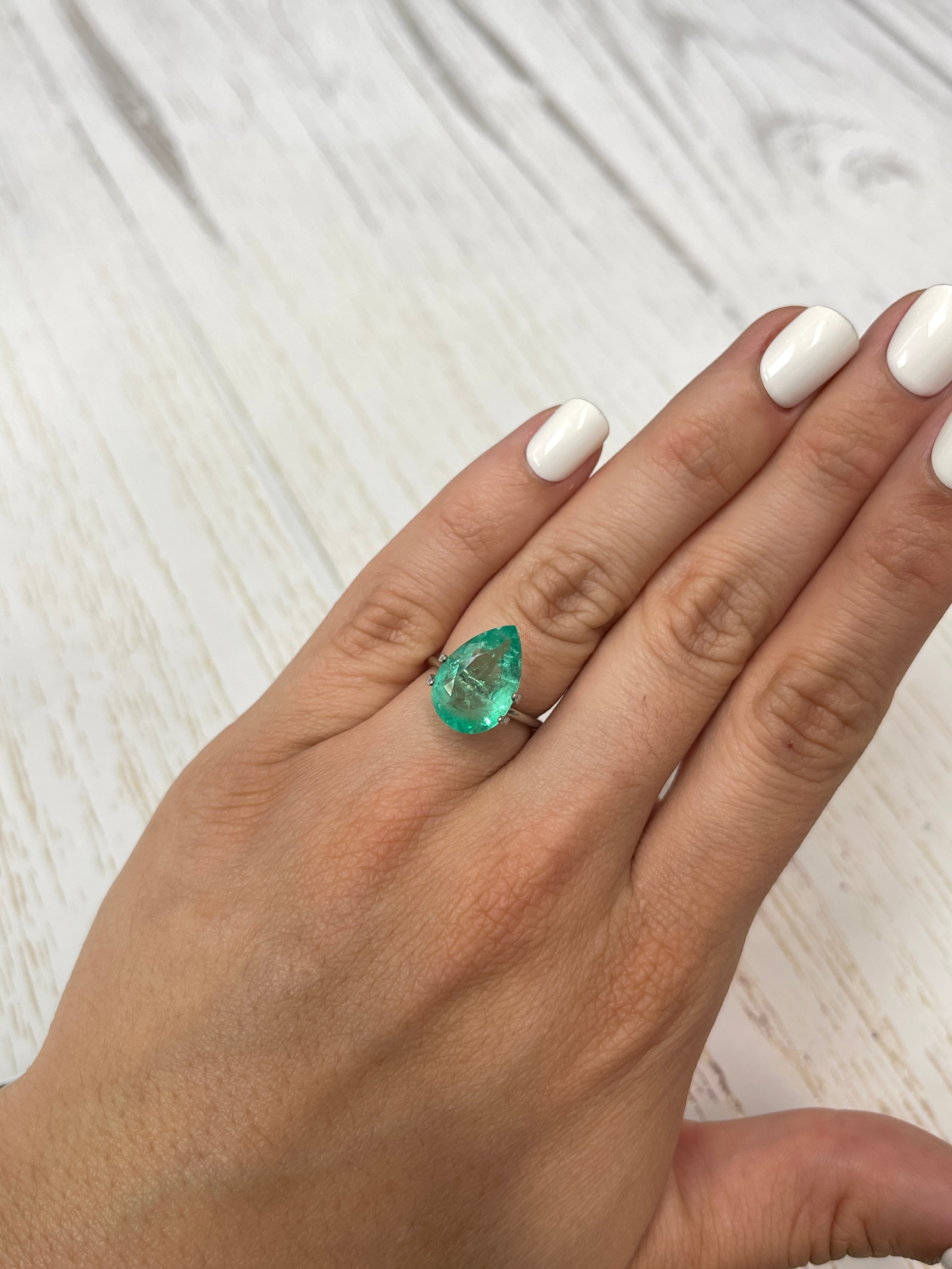 5.52 Carat Light Medium Green Natural Loose Colombian Emerald-Pear Cut - JR Colombian Emeralds