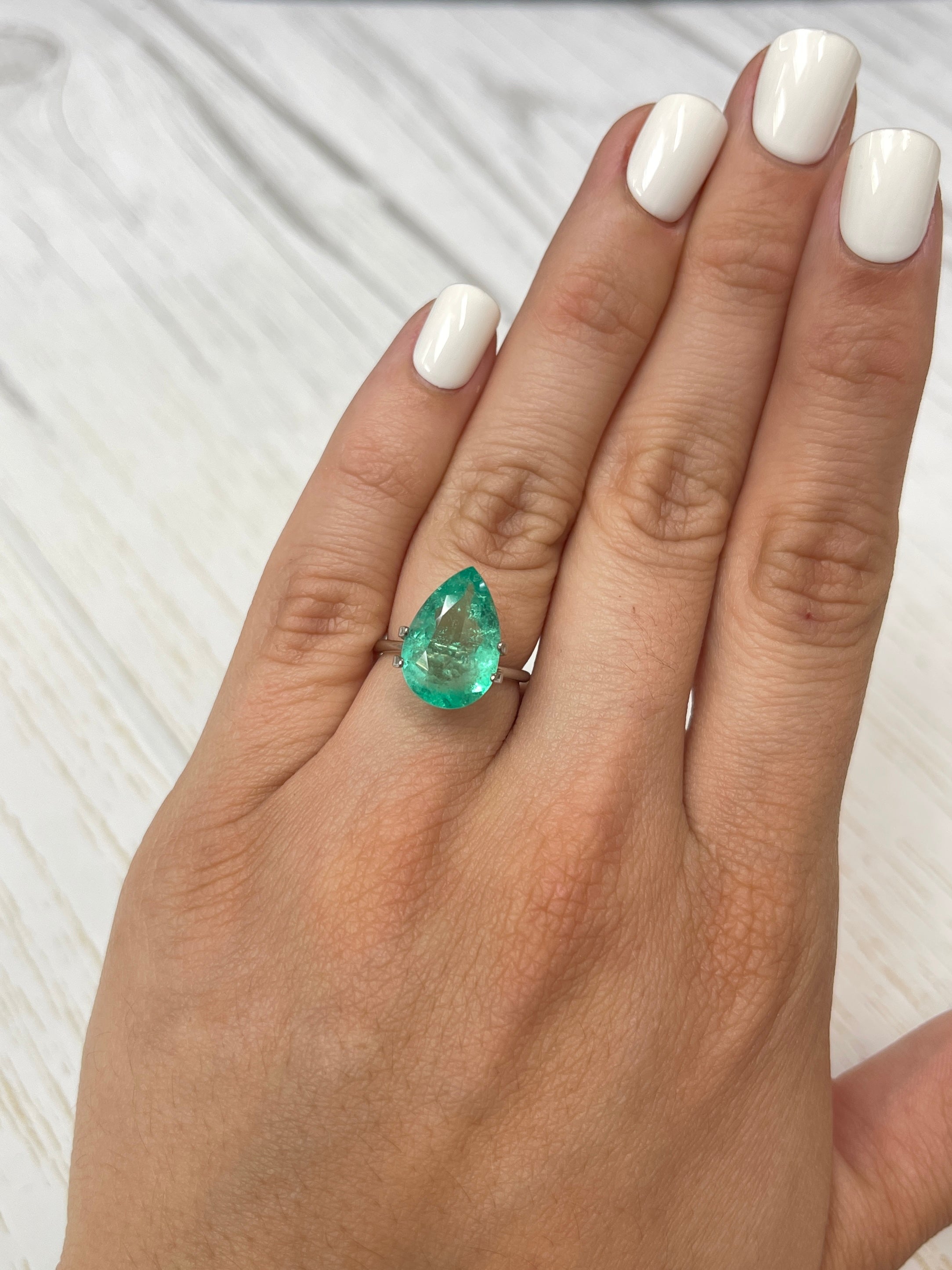 5.52 Carat Light Medium Green Natural Loose Colombian Emerald-Pear Cut - JR Colombian Emeralds