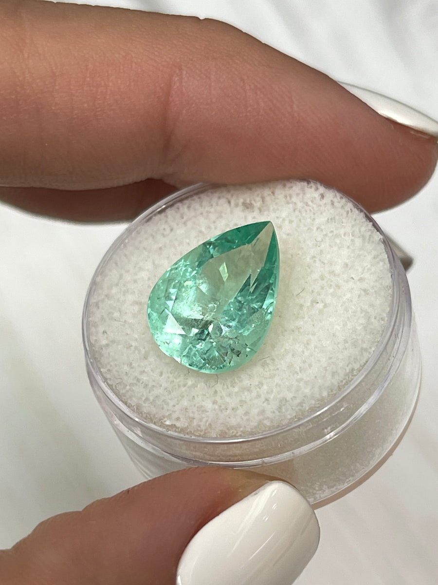 Pear Cut Colombian Emerald - 5.55 Carat - Natural Sea Foam Green