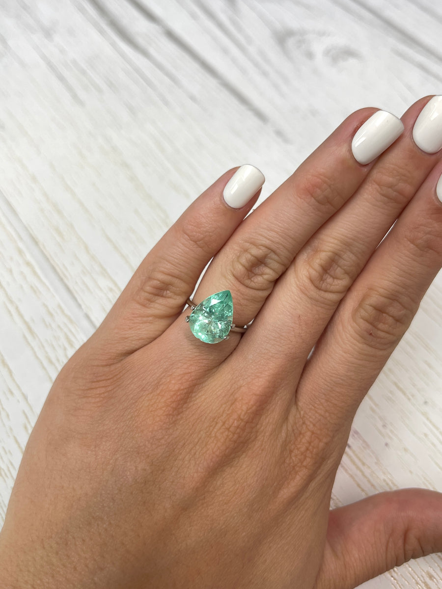 5.55 Carat Loose Colombian Emerald - Beautiful Pear Cut - Sea Foam Green