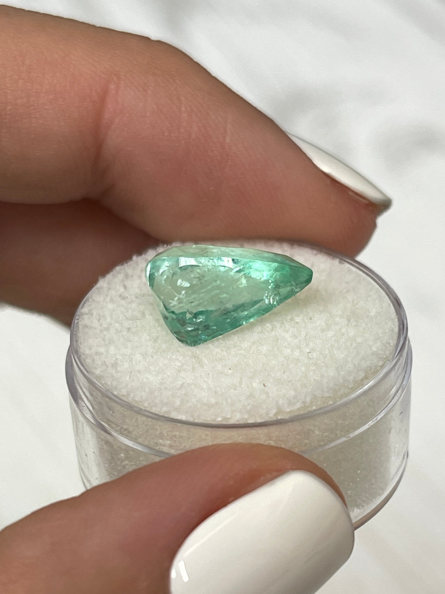 5.57 Carat Shimmering Natural Loose Colombian Emerald in Pear Cut