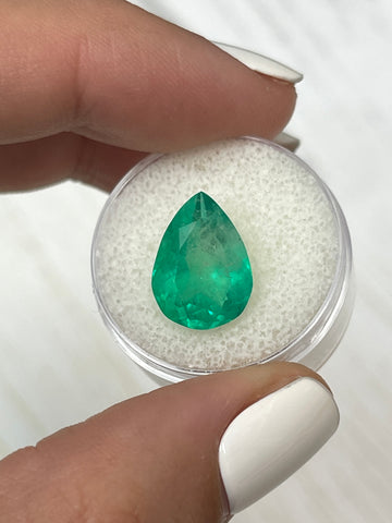 5.73 Carat Pear Cut Colombian Emerald in Stunning Apple Green Hue