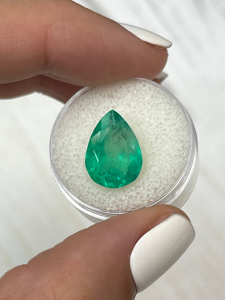 Pear-Cut 5.73 Carat Colombian Emerald - Rich Natural Apple Green Shade