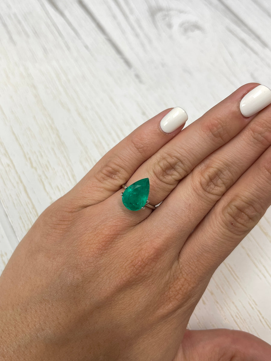5.86 Carat 15x10 Rich Green Natural Loose Colombian Emerald-Pear Cut