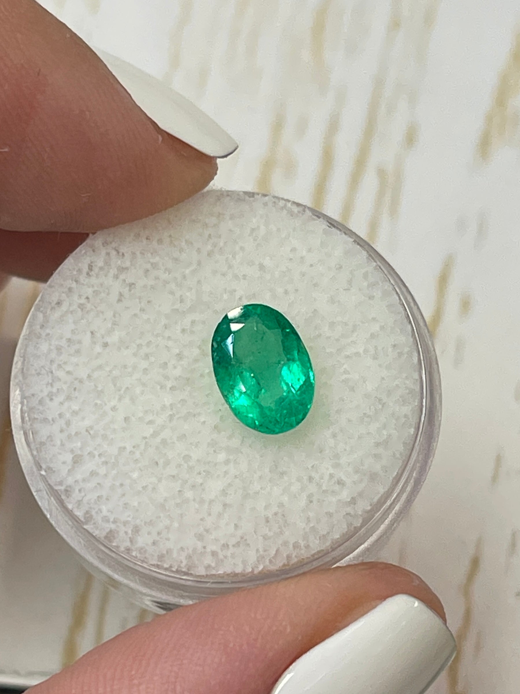 Natural Colombian Emerald - 1.69 Carat Oval Cut - Vibrant Yellowish Green