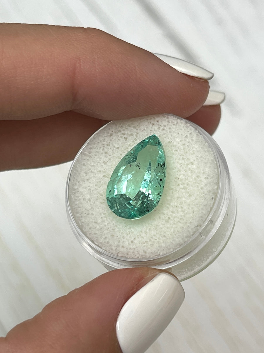 Stunning 6.41 Carat Loose Colombian Emerald - Pear Cut - Light Green with Unique Natural Markings