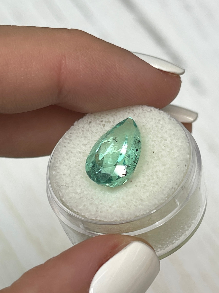 Natural 16x10 Light Green Pear-Cut Colombian Emerald - Weight: 6.41 Carats