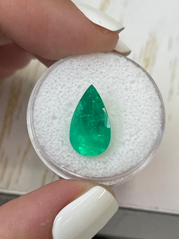4.46 Carat 15x9 Yellowish Green Natural Loose Colombian Emerald-Pear Cut