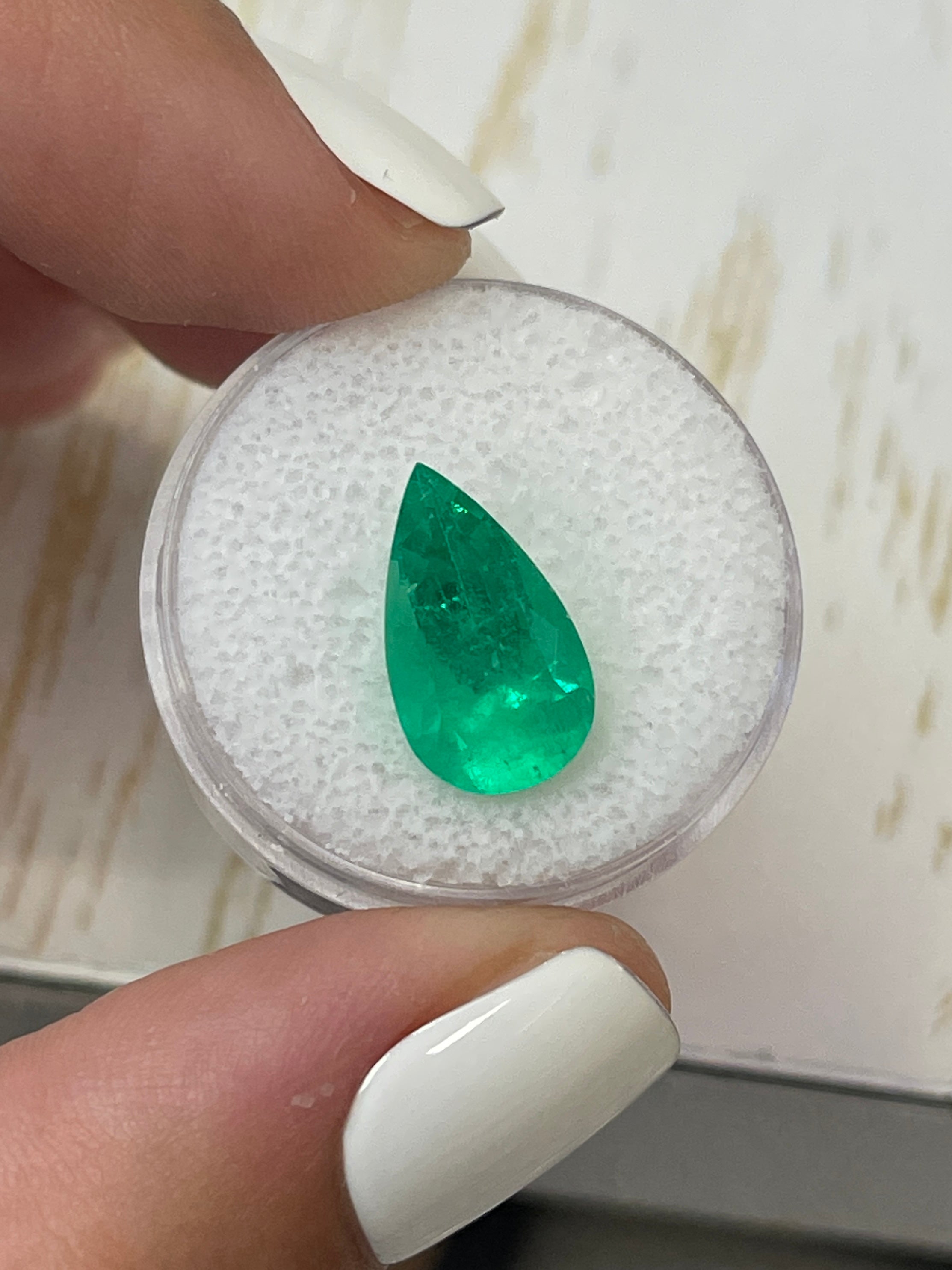 Pear-Cut 4.46 Carat Colombian Emerald - Brilliant Yellowish Green Hue