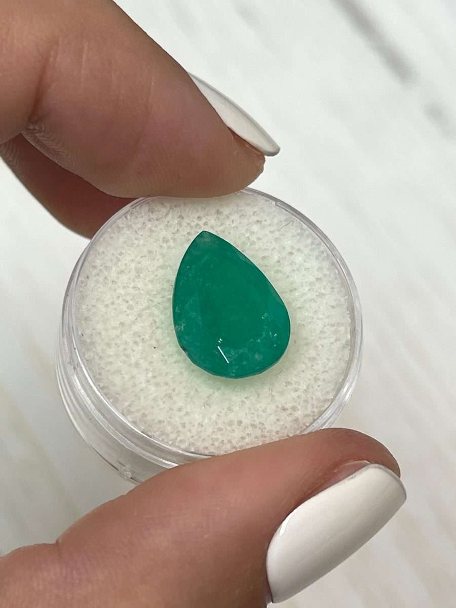 6.59 Carat Pear-Cut Colombian Emerald Found in a Natural Woodland