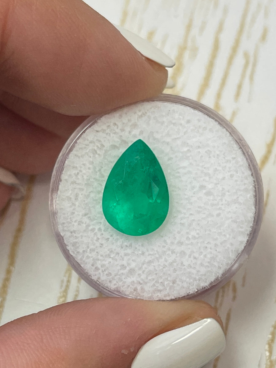 4.52 Carat Loose Colombian Emerald with a Yellowish Green Hue in Pear Cut