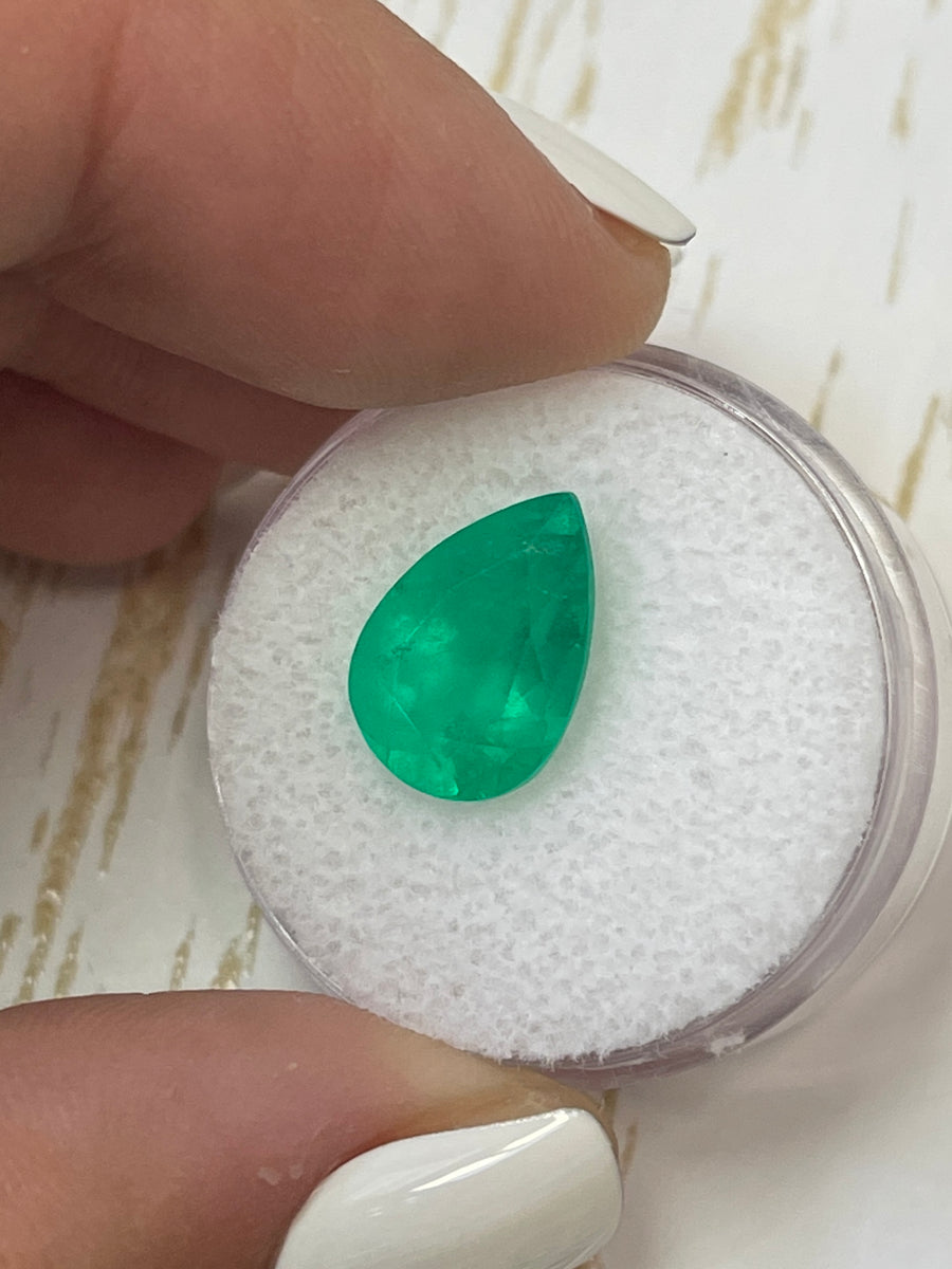 Pear-Cut 4.52 Carat Colombian Emerald in Yellowish Green