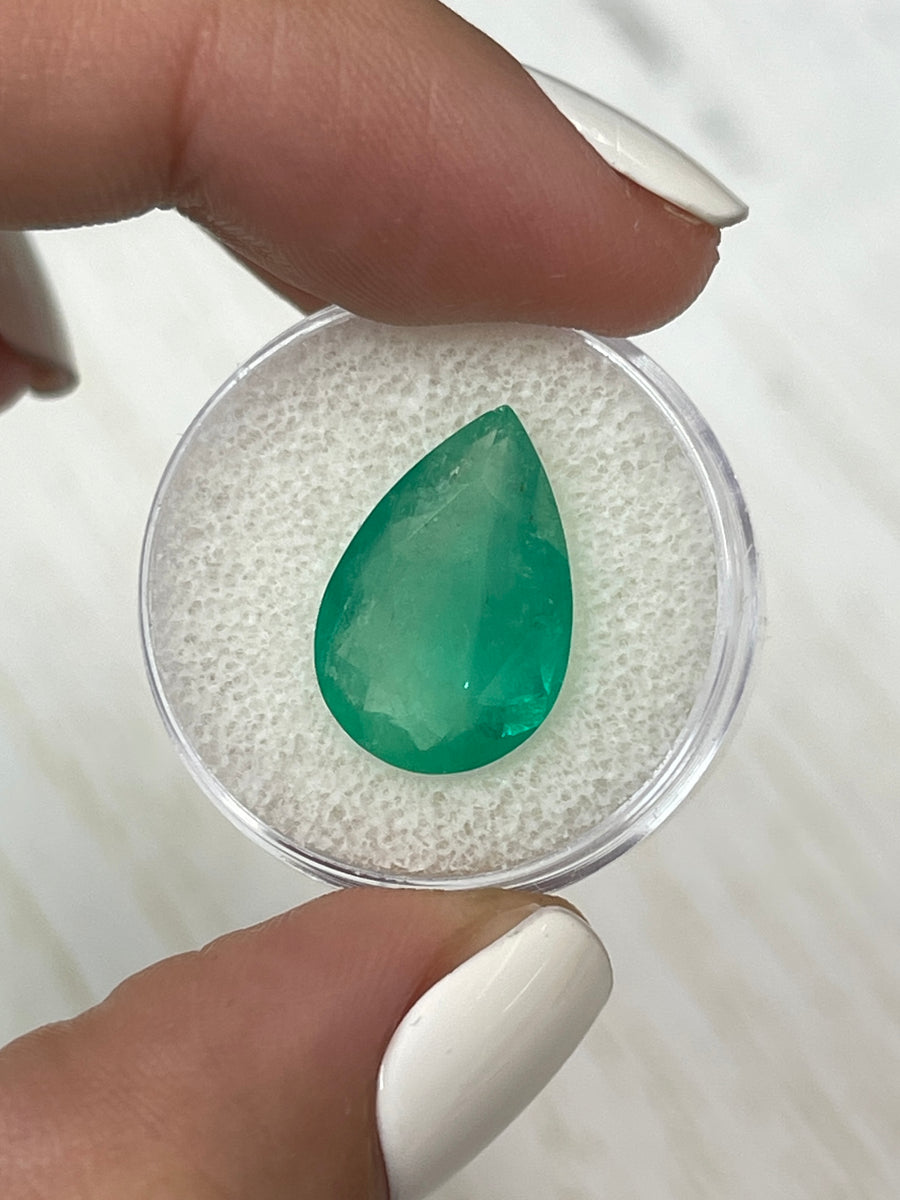 Bi-Color Green Colombian Emerald - 7.36 Carat Pear-Cut Loose Stone