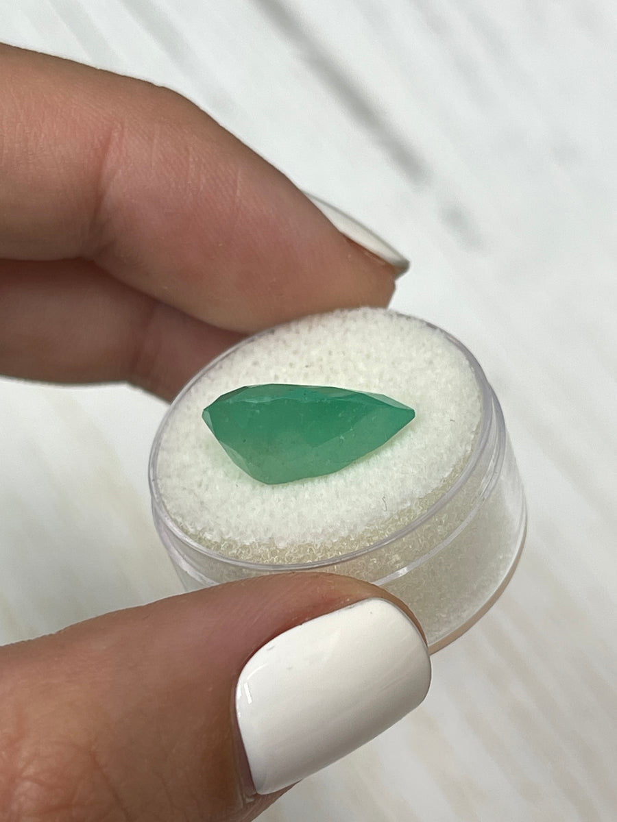 Semi-Transparent Green Natural Emerald - 7.70 Carat Pear-Cut Colombian Gem