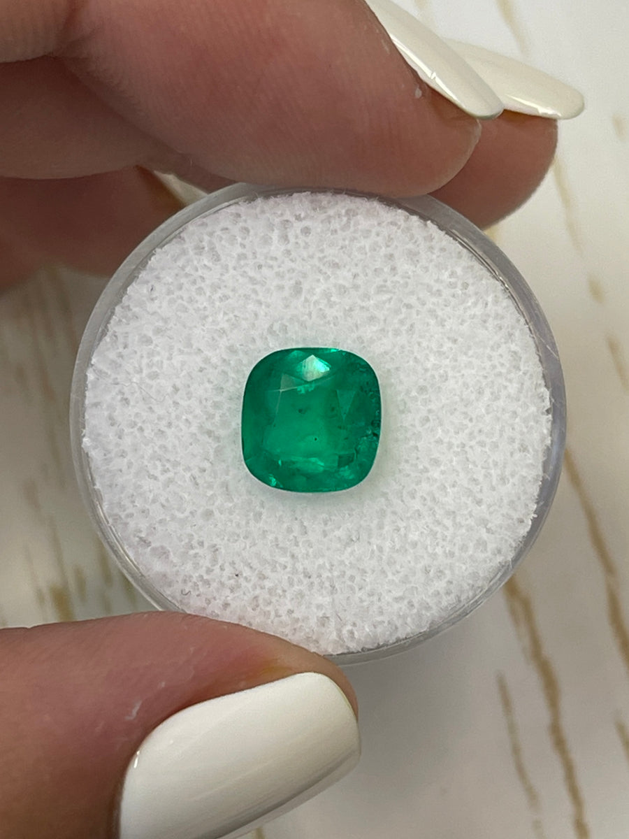 Cushion Cut Colombian Emerald - 2.27 Carat, 8.5x8.2mm, Green Natural Gem