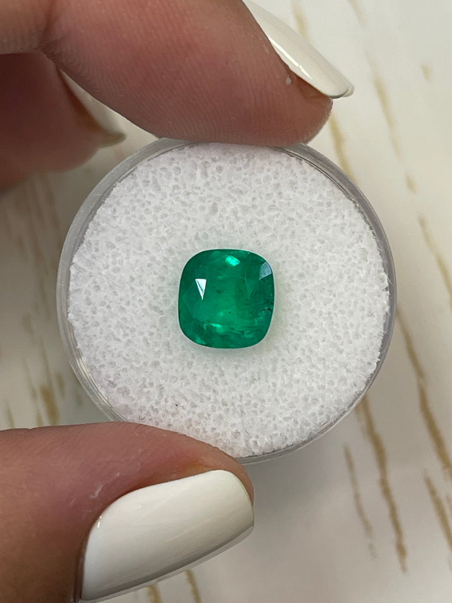 Natural Green Emerald - 2.27 Carat, Cushion Shaped, Colombian Origin