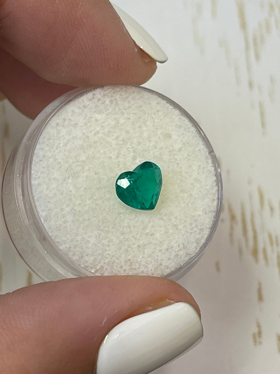 Vibrant Green Natural Emerald - 1.14 Carat Heart-Cut Gem Ring