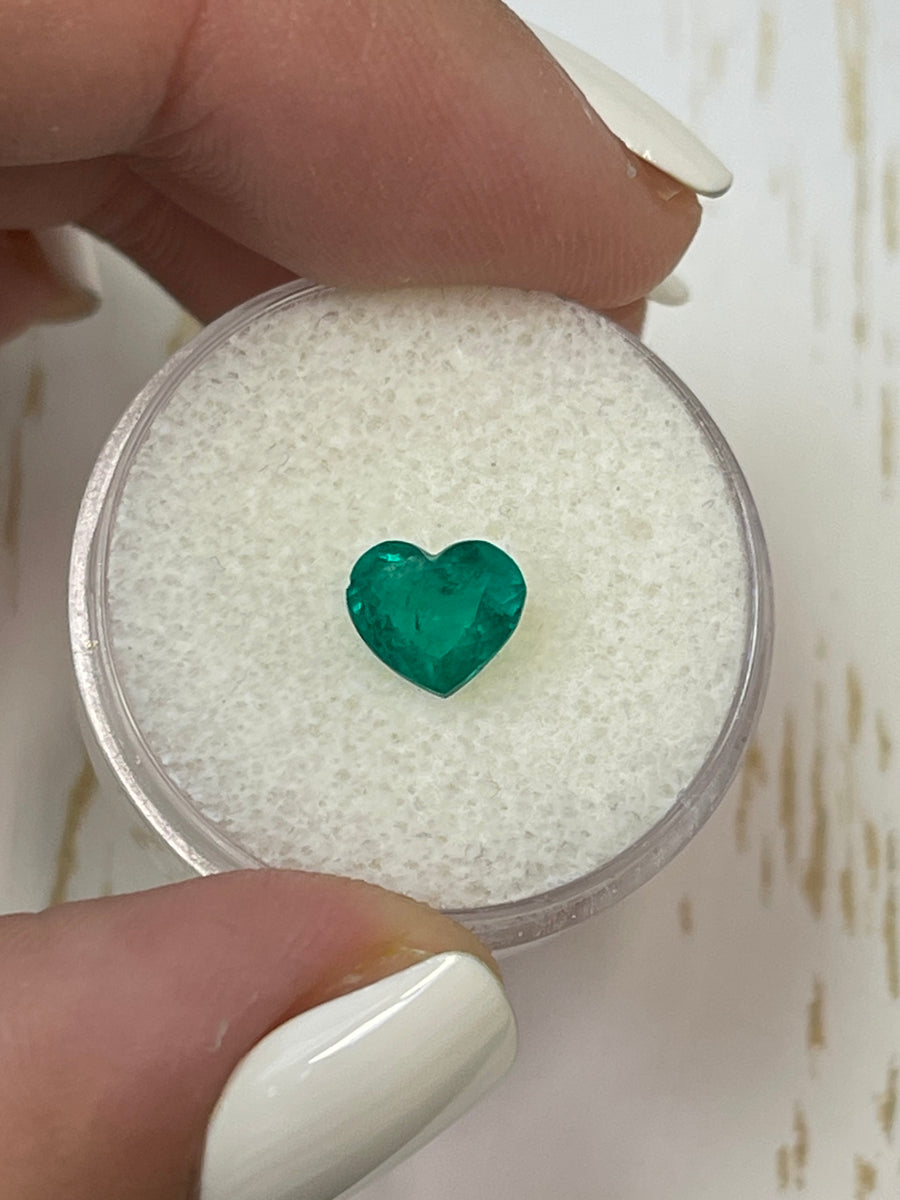 Heart-Cut Colombian Emerald Ring - 1.14 Carat Deep Green Beauty