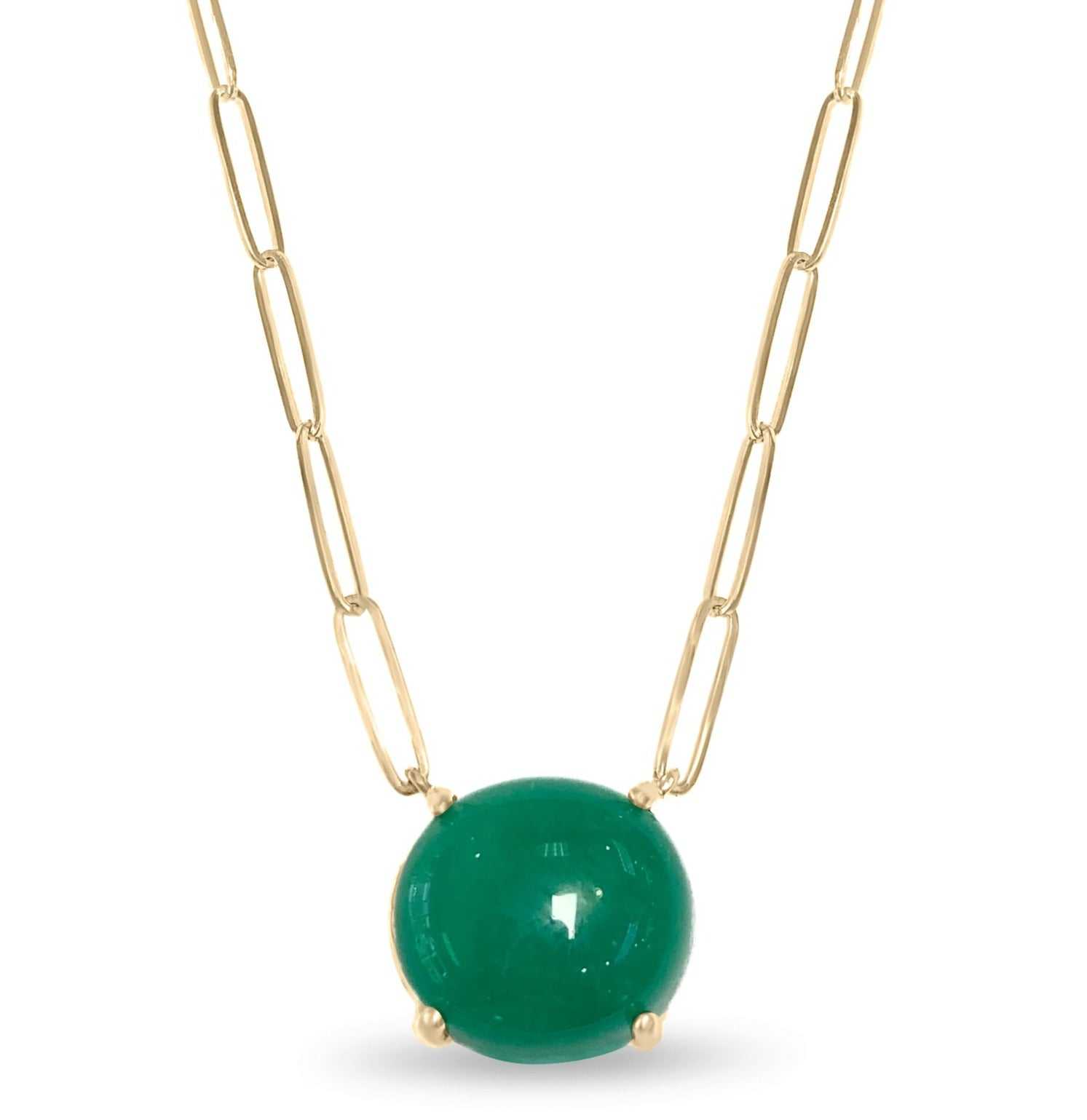 9.50 Carat Large Emerald Cabochon Stationary Paper Clip Necklace 14K - JR Colombian Emeralds