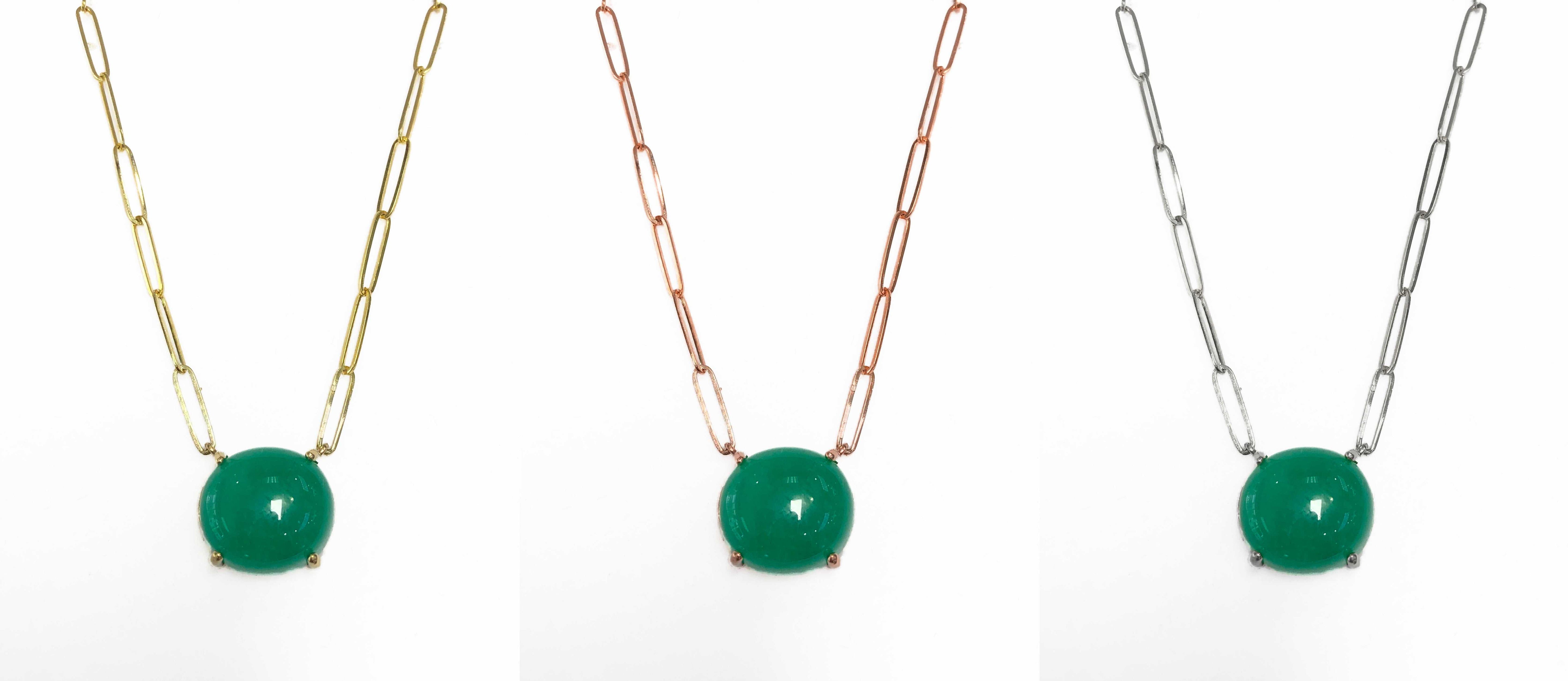 9.50 Carat Large Emerald Cabochon Stationary Paper Clip Necklace 14K