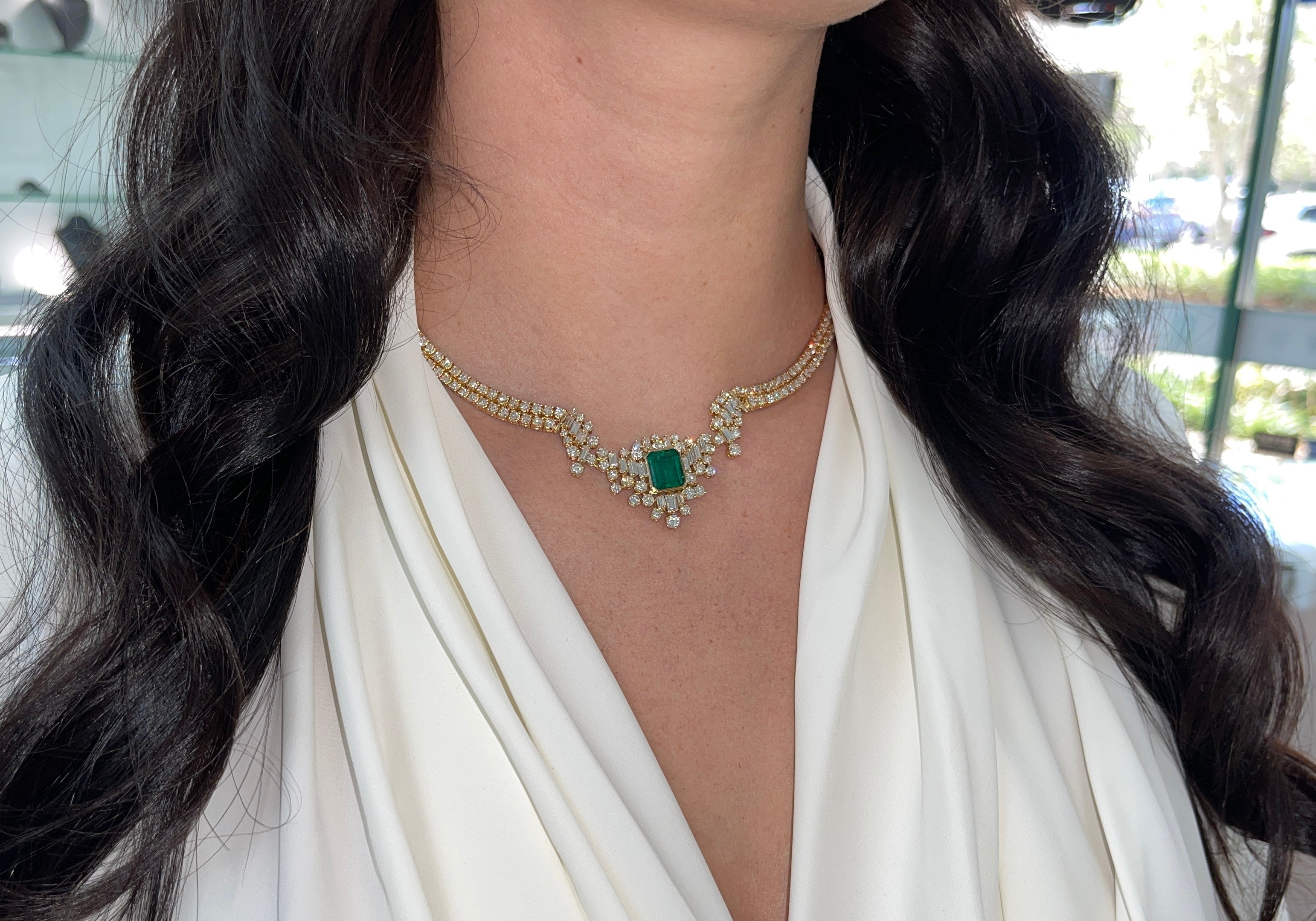 23.06tcw AAA+ Investment Grade Emerald & Diamond Statement Necklace 18K - JR Colombian Emeralds