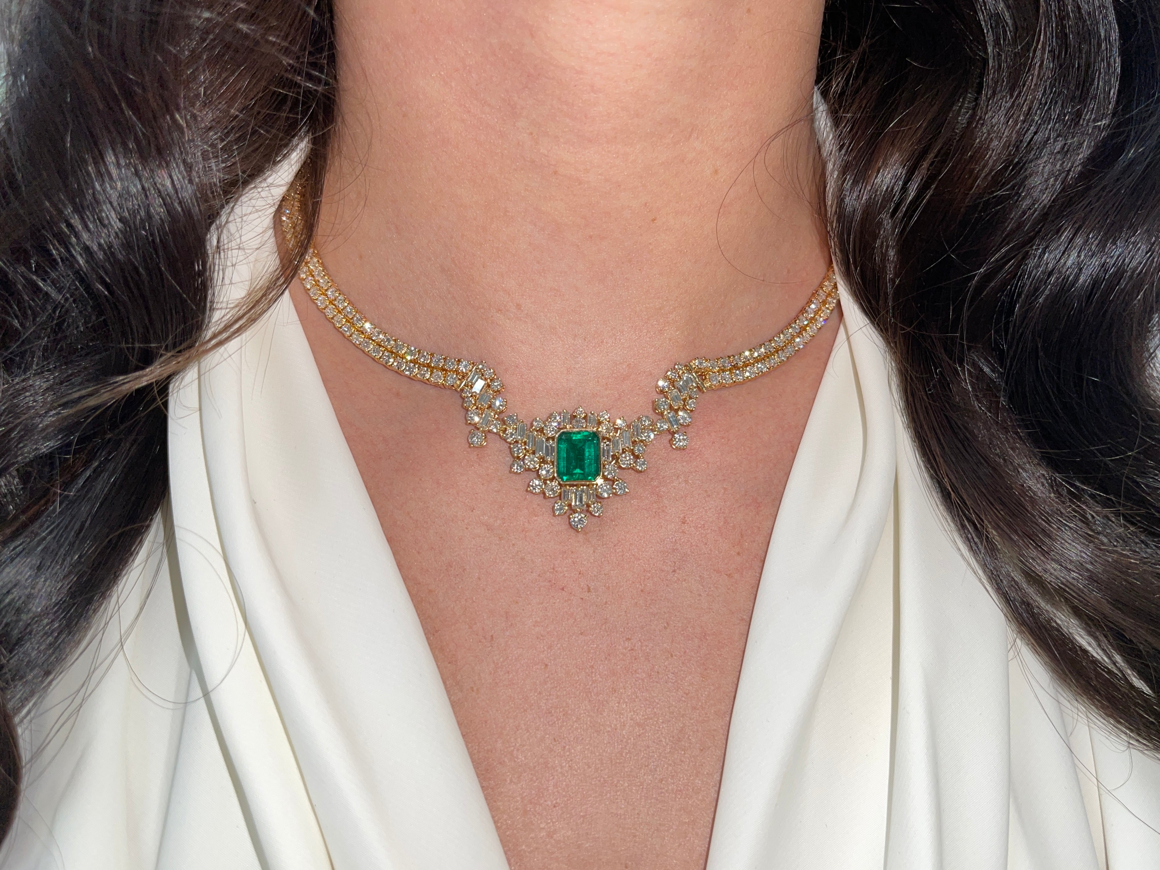 23.06tcw AAA+ Investment Grade Emerald & Diamond Statement Necklace 18K - JR Colombian Emeralds