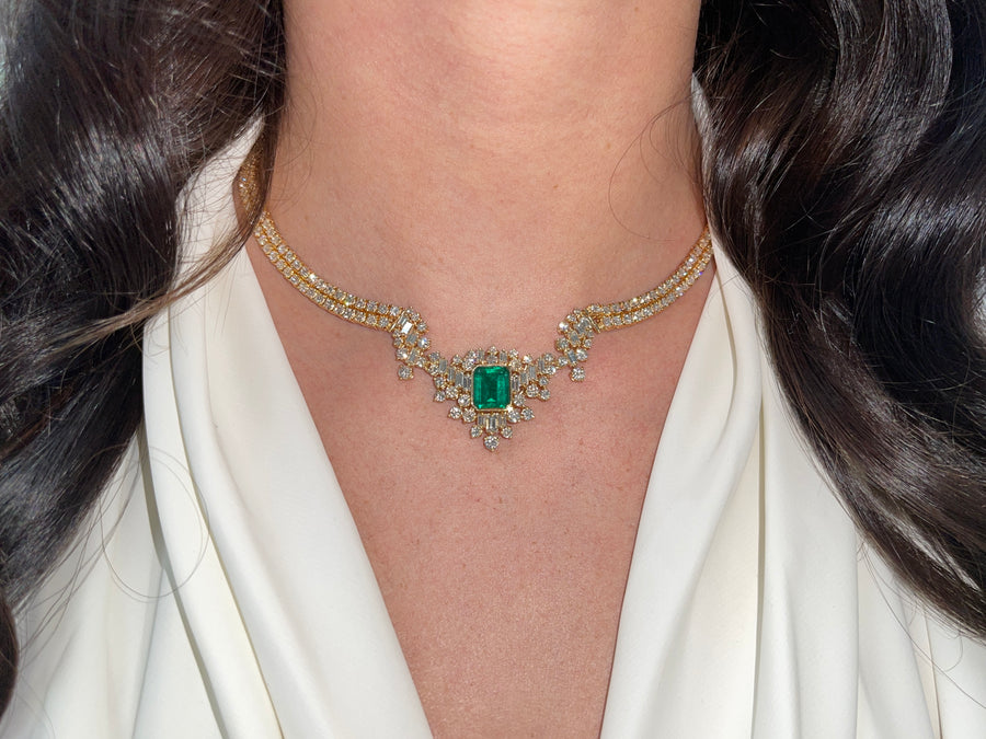 23.06tcw AAA+ Investment Grade Emerald & Diamond Statement Necklace 18K