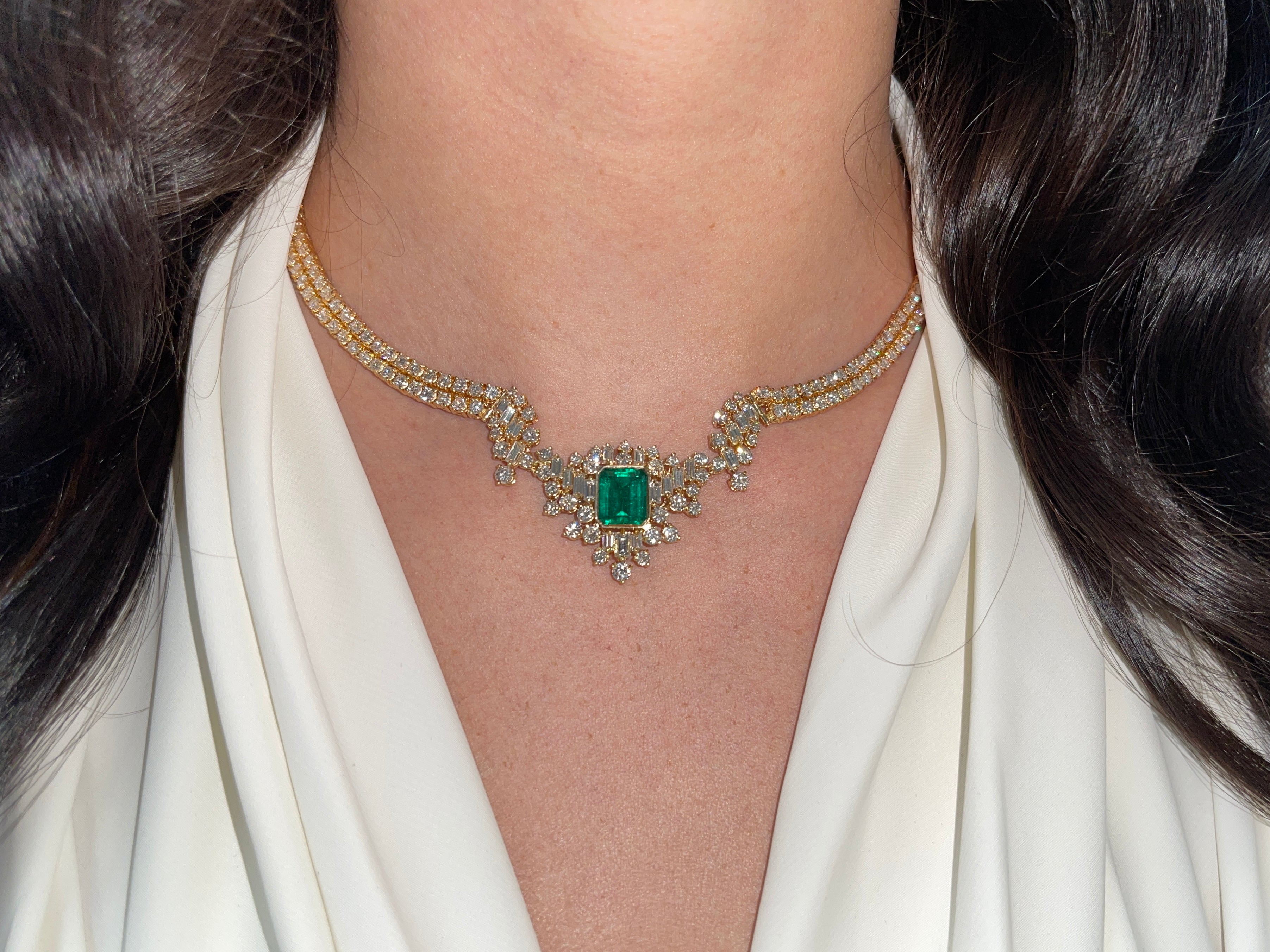 23.06tcw AAA+ Investment Grade Emerald & Diamond Statement Necklace 18K - JR Colombian Emeralds