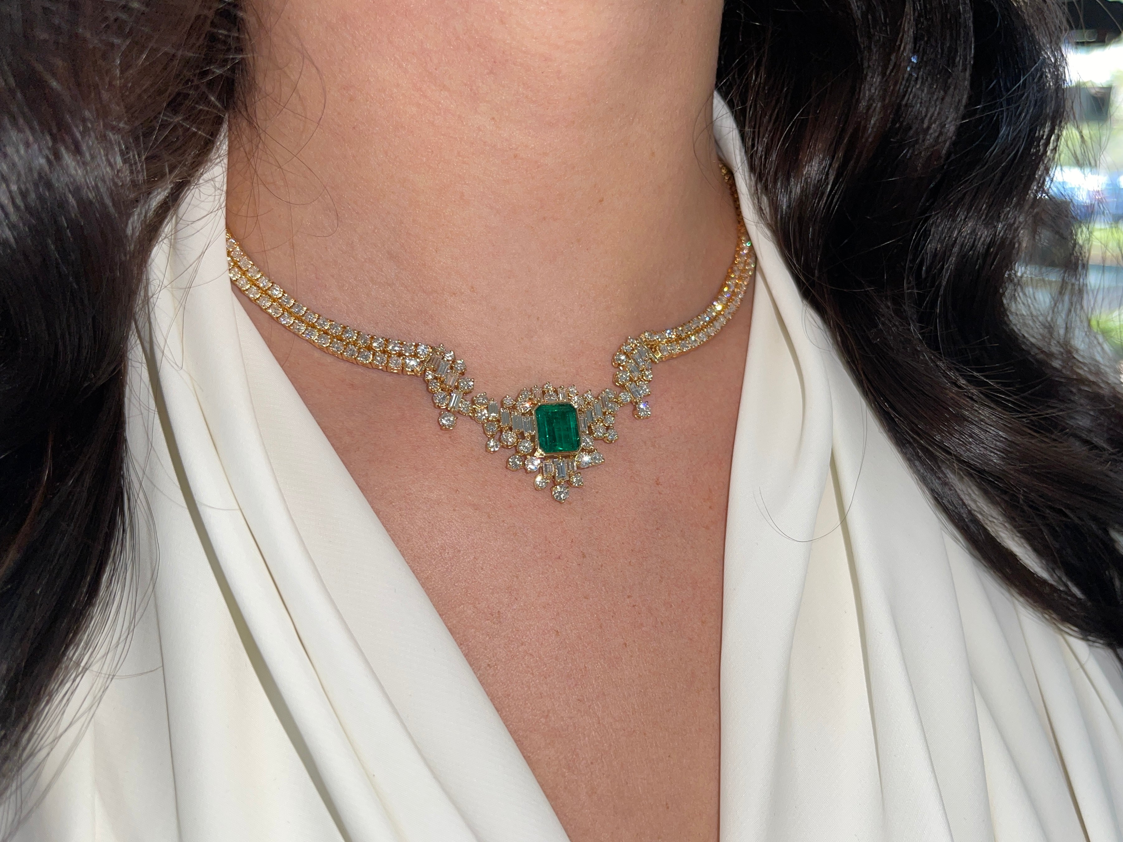 23.06tcw AAA+ Investment Grade Emerald & Diamond Statement Necklace 18K - JR Colombian Emeralds