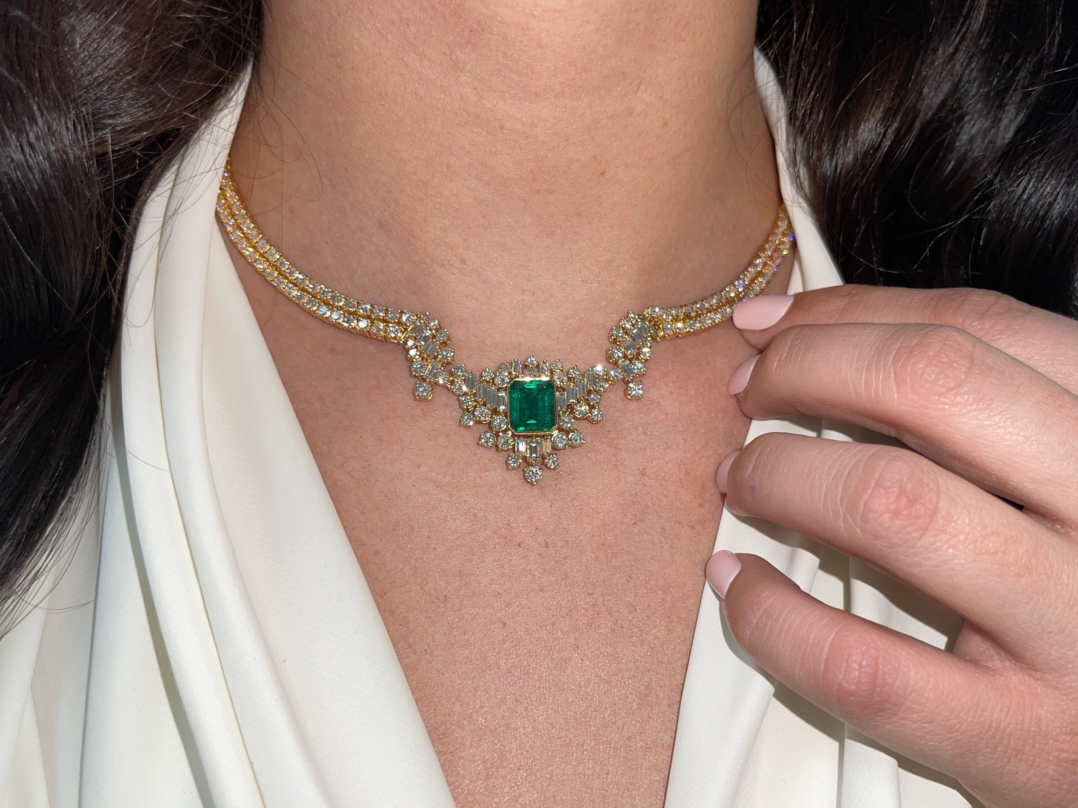 23.06tcw AAA+ Investment Grade Emerald & Diamond Statement Necklace 18K - JR Colombian Emeralds