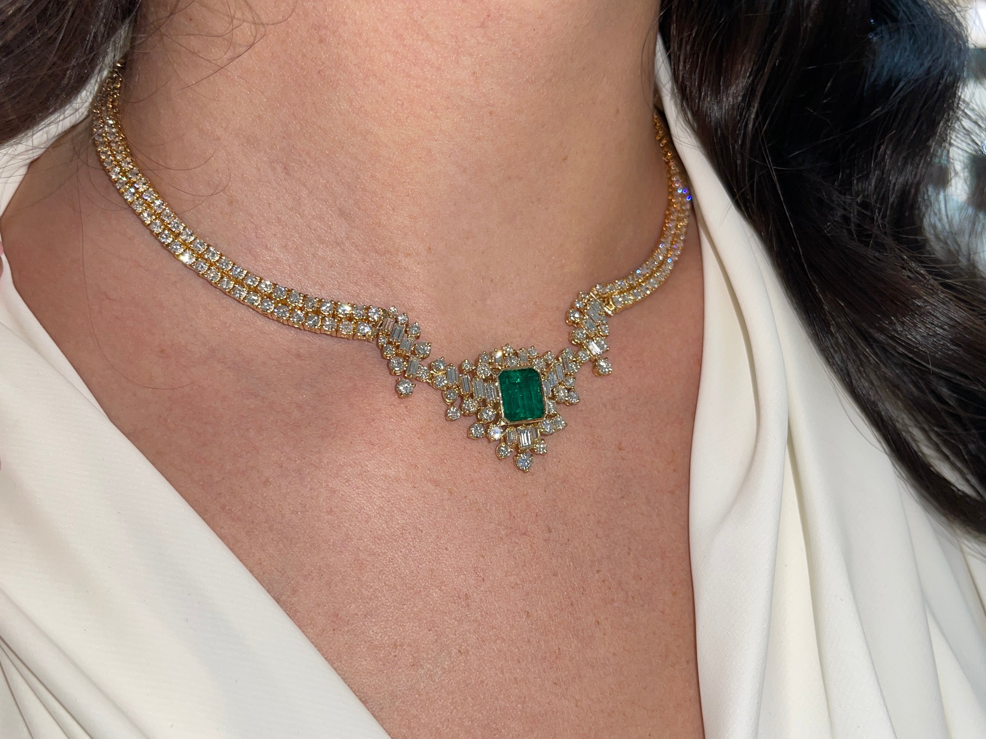 23.06tcw AAA+ Investment Grade Emerald & Diamond Statement Necklace 18K - JR Colombian Emeralds