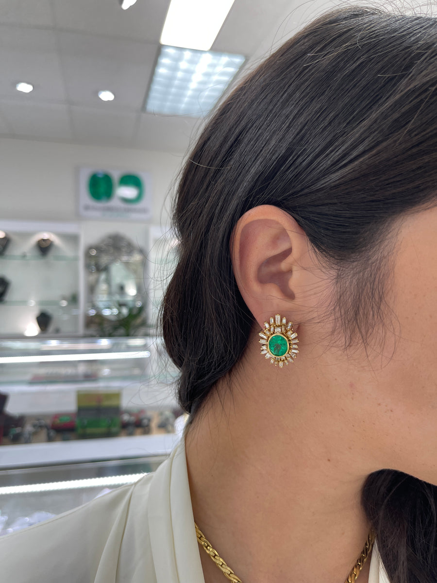 12.20tcw AAA+ Oval Colombian Emerald & Diamond Statement Earrings