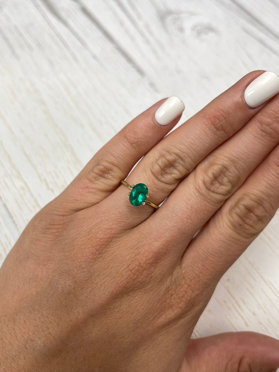 1.20 Carat GIA 9x6 Elongated Dark Green Natural Loose Colombian Emerald-Oval Cut