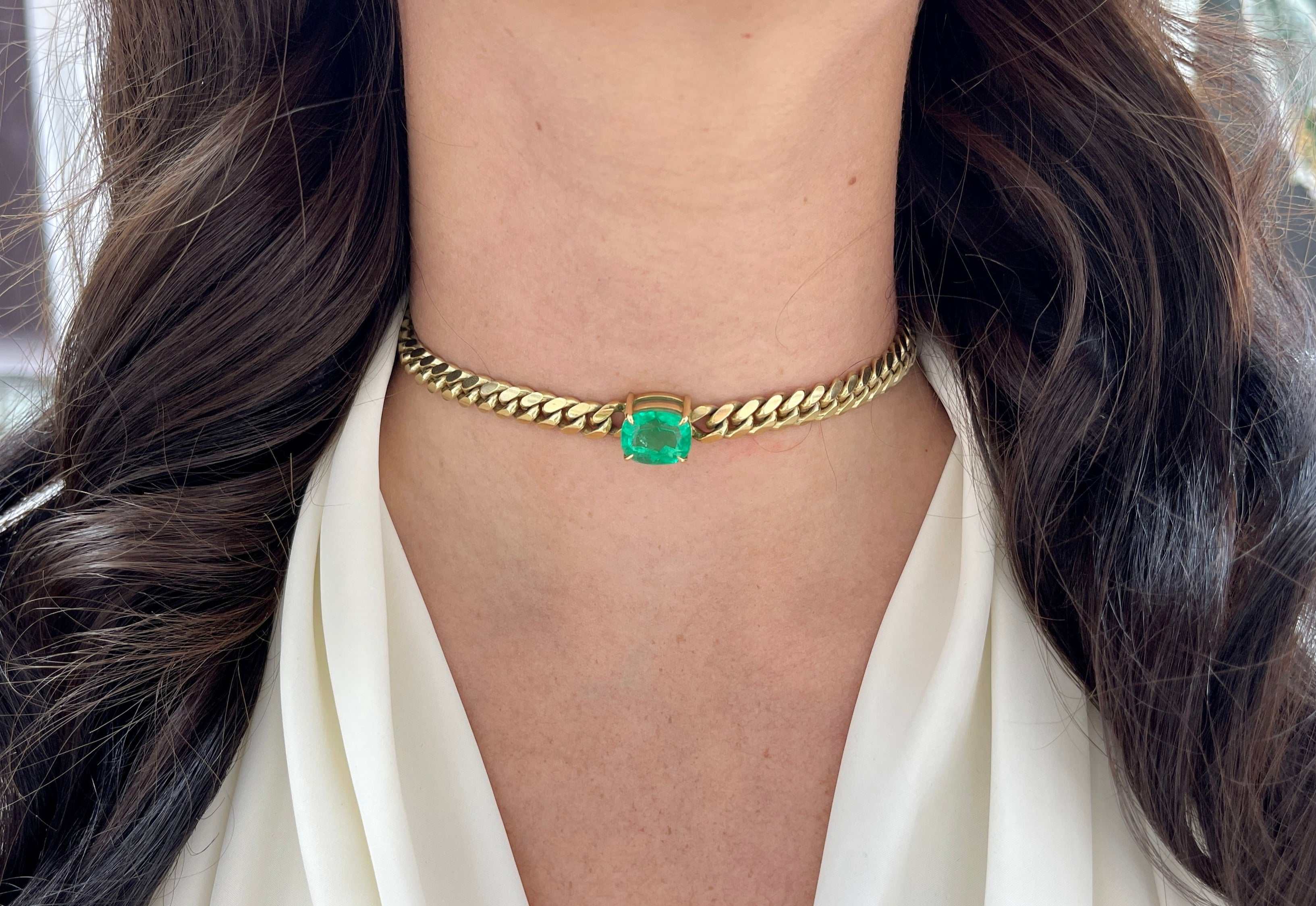 10.85ct GIA Certified AAA+ Emerald Cushion Cut Solid Gold Choker Necklace 18K - JR Colombian Emeralds