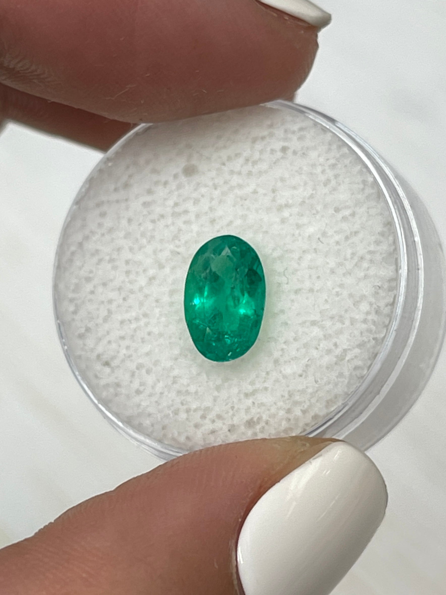 1.35 Carat 9.5x6 Elongated Grass Green Natural Loose Colombian Emerald-Oval Cut - JR Colombian Emeralds