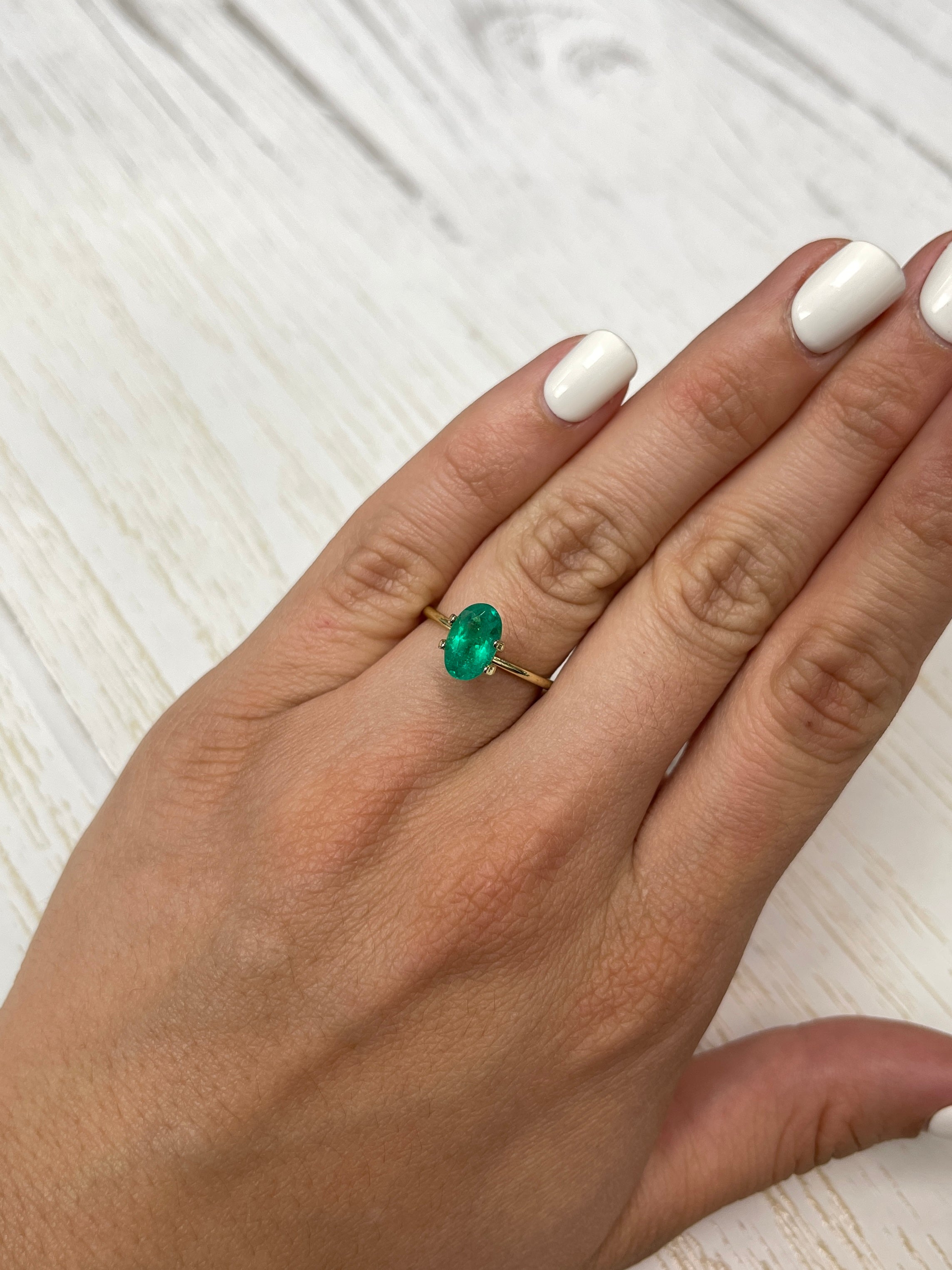 1.35 Carat 9.5x6 Elongated Grass Green Natural Loose Colombian Emerald-Oval Cut - JR Colombian Emeralds