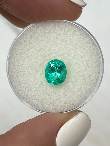 1.48 Carat 7.7x6.7 Chunky Bluish Green Natural Loose Colombian Emerald-Oval Cut