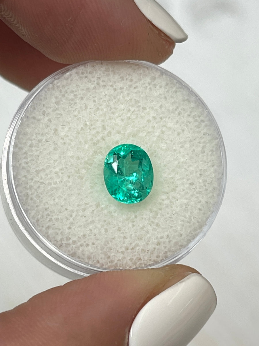 1.48 Carat 7.7x6.7 Chunky Bluish Green Natural Loose Colombian Emerald-Oval Cut
