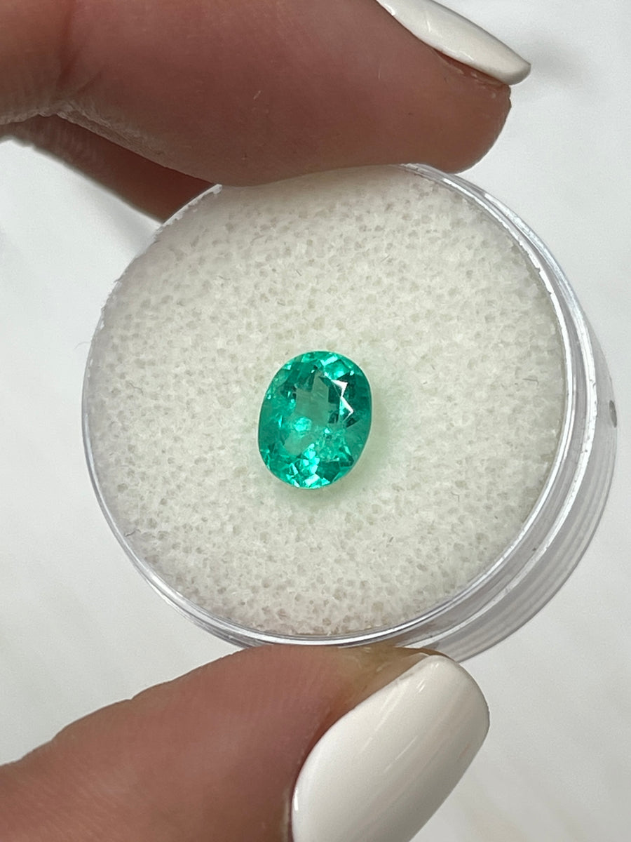 1.48 Carat 7.7x6.7 Chunky Bluish Green Natural Loose Colombian Emerald-Oval Cut