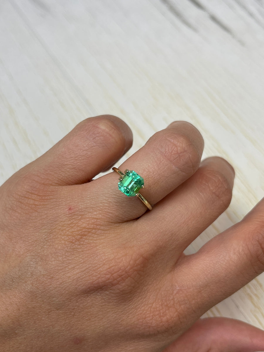 1.66 Carat VS Glowing Light Green Emerald Cut Natural Unset Colombian Emerald