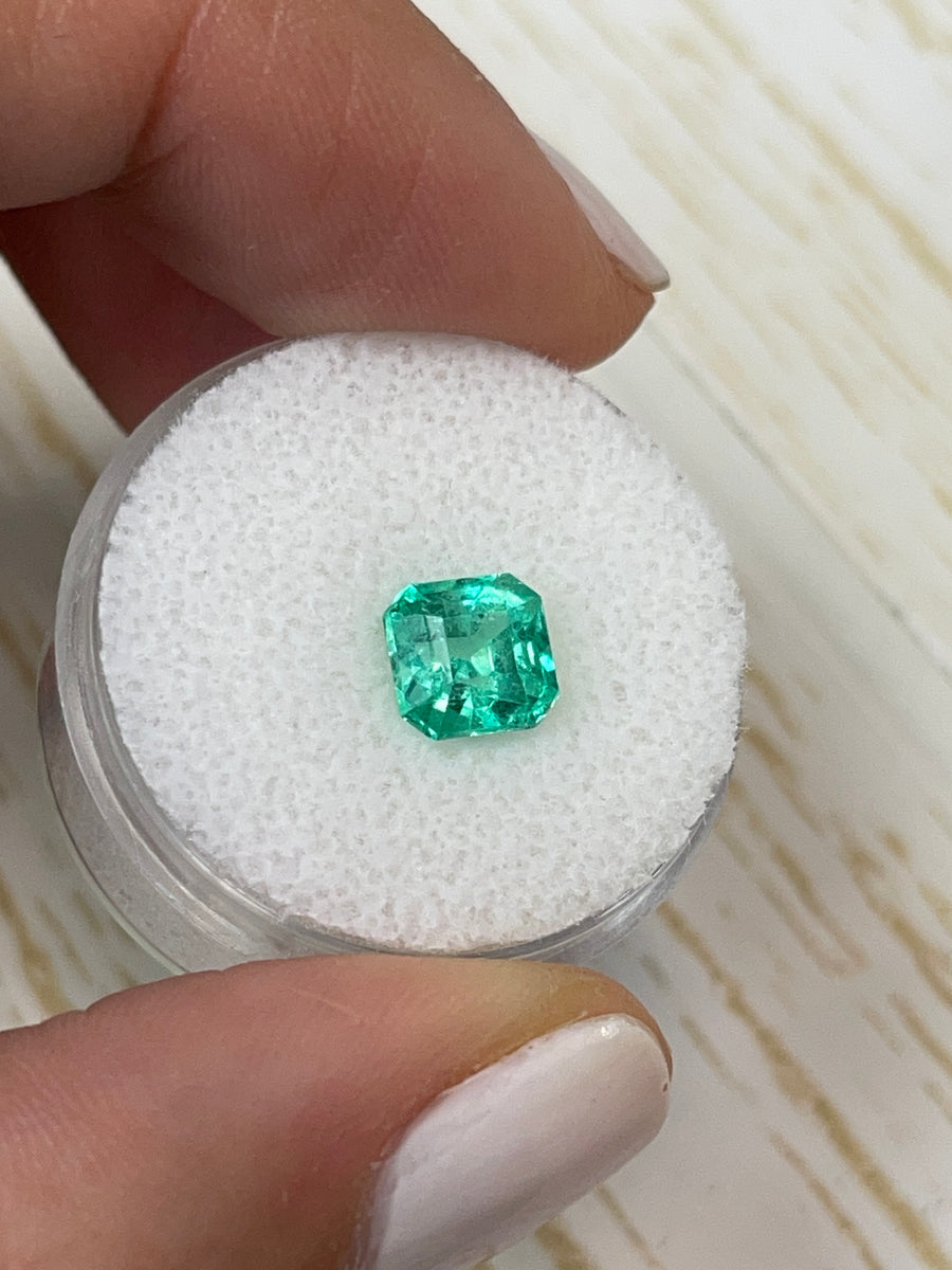 Vibrant Bluish Green Colombian Emerald - Asscher Cut, 7x7 Dimensions, 1.71 Carats