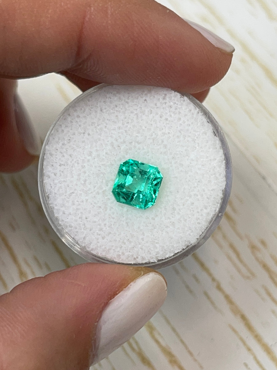 Natural Colombian Emerald - 1.71 Carat Asscher Cut Jewel with Vivid Bluish Green Hue