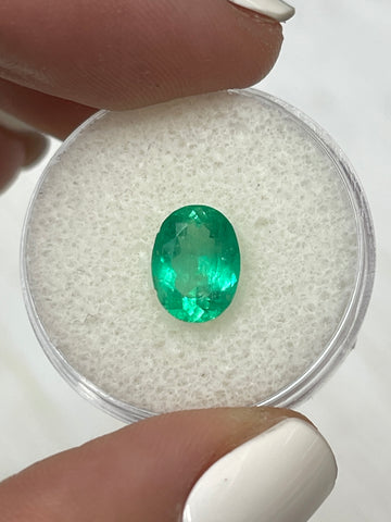 Oval-Cut 1.67 Carat Colombian Emerald in a Natural Yellowish Medium Green Shade