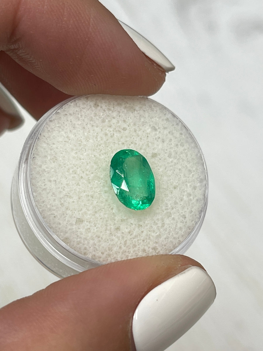 1.67 Carat Oval Colombian Emerald - Authentic Natural Green with Yellow Undertones
